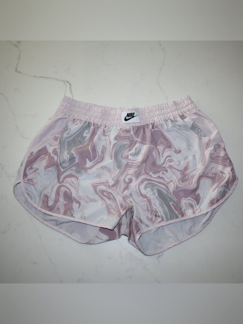 Nike Women's Pink & Gray Marble-Print Athletic Shorts